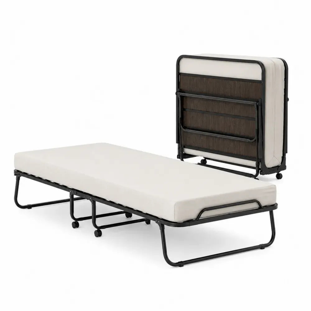cama plegable con estructura metálica y ruedas colchón de espuma negro blanco 190 cm x 80 cm x 40 cm