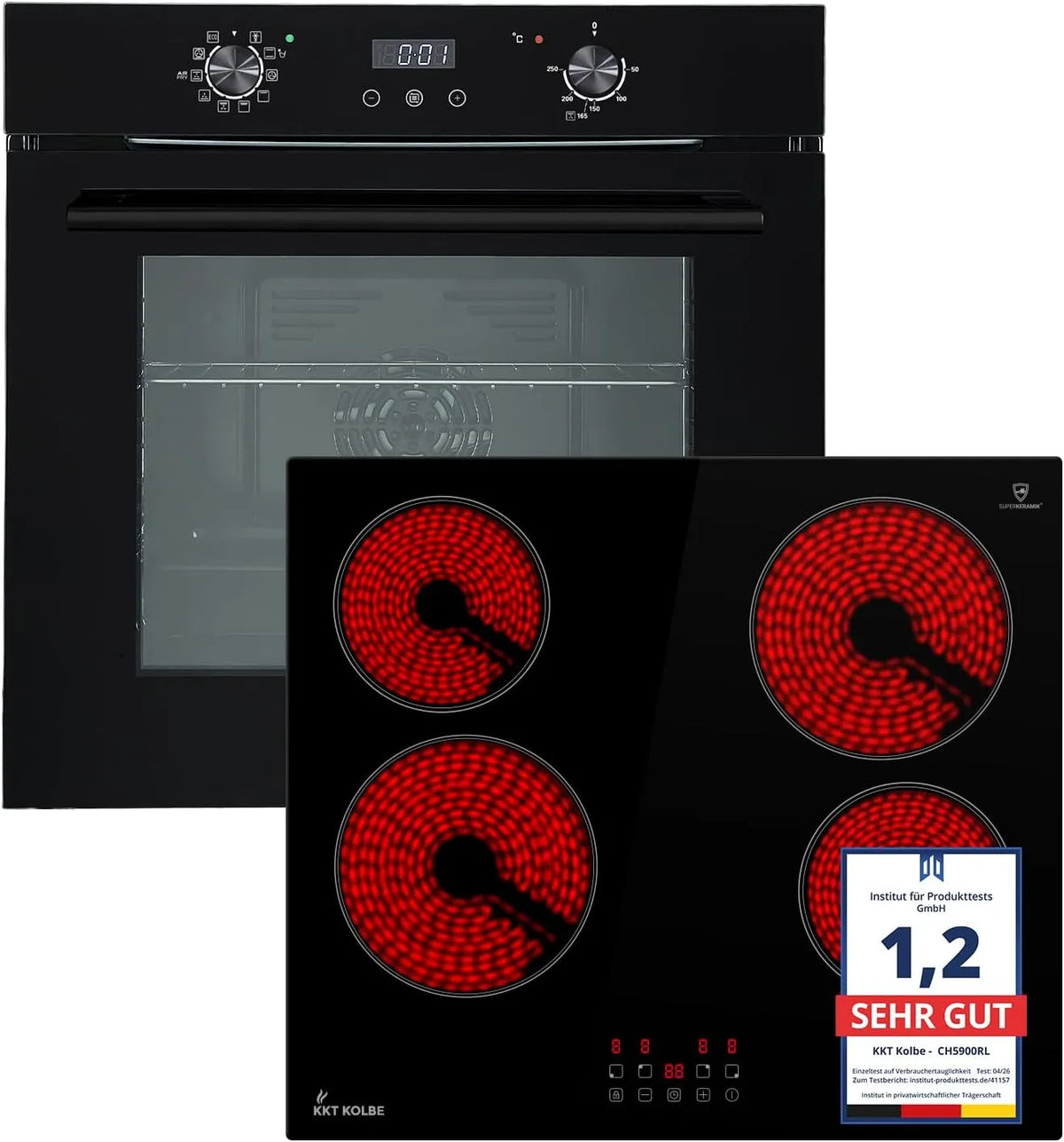KKT KOLBE SET7005FBCH5900RL, Komfursæt, Herdset, ovn og kogeplade, sort, 60cm, 59 cm, 1 l