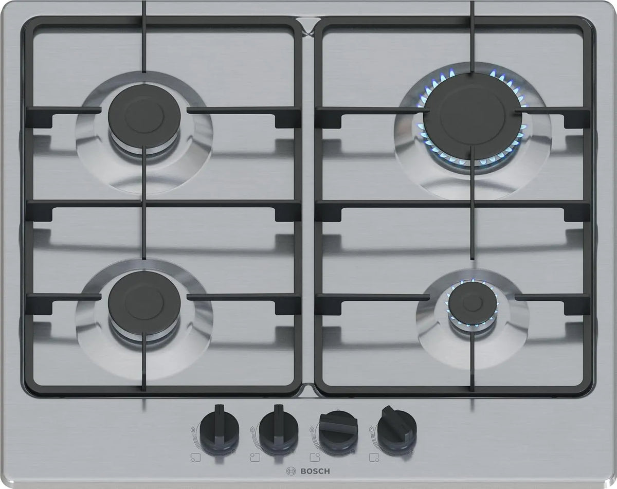 Bosch PGP6B5K60, Kogeplader, Serie 4 Gas kogeplader 60 cm 4 Rustfrit stål brændere, Sølv, 4 G, 60 cm