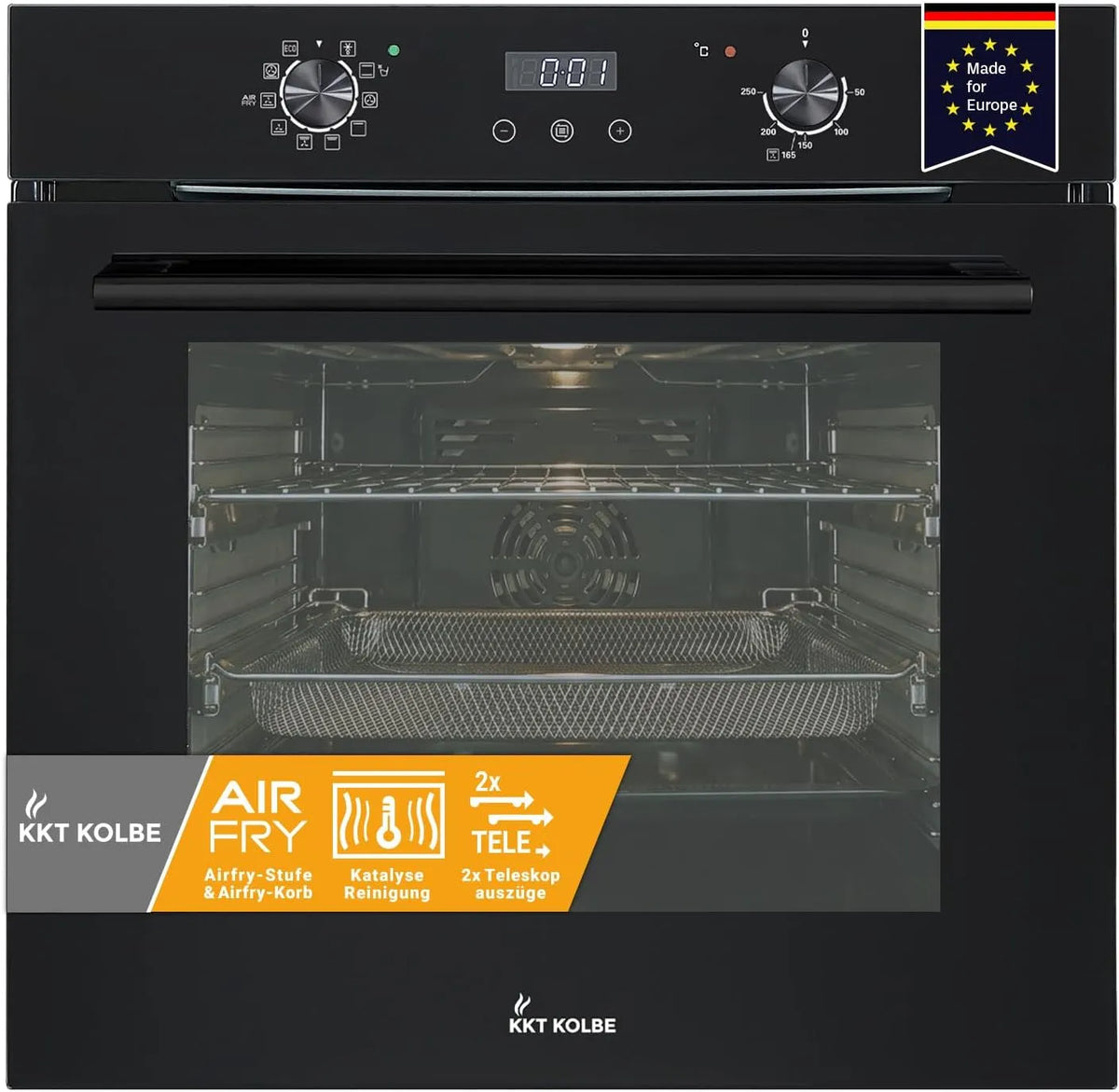 KKT KOLBE BO7010FB, Ovne, AirFryer build- in ovn, 60 cm, 73 L, sort