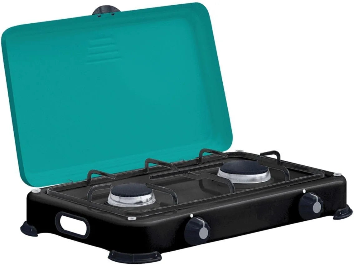 INTEC, Kogeplader, Gaskomfur med 2 brændere, 3200 W, aftagelige brændere og grill riste af, Guld, 1700 W, 50 × 34, 5 × 10 cm
