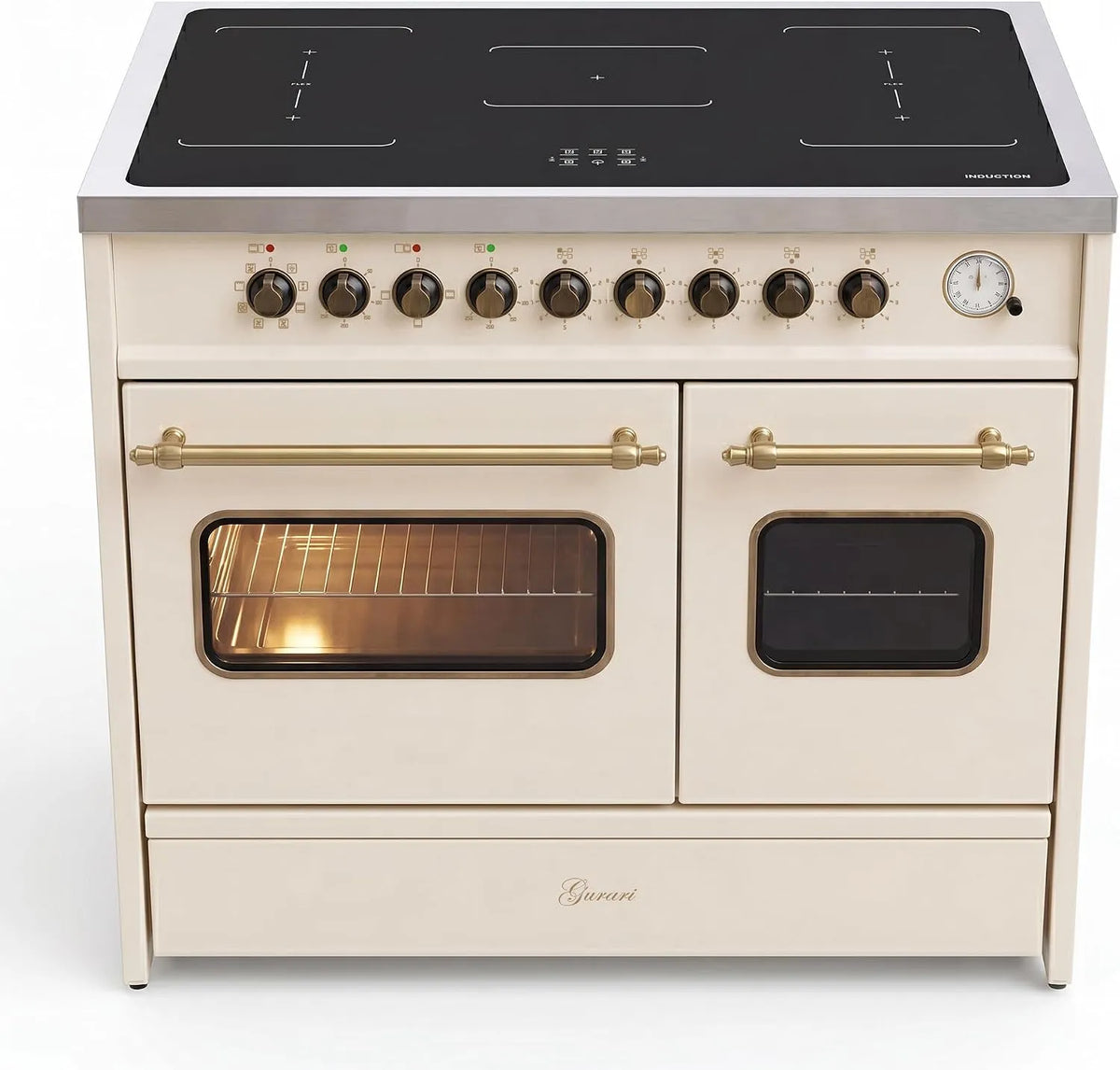 Gurari, Komfurer, induktionsstander 90 cm GCH E 913 DF CR • Retro Range Cooker Cream • 2 ovne • 5, Sort / sølv, 90 cm, 59 l, 30 l, 1 g