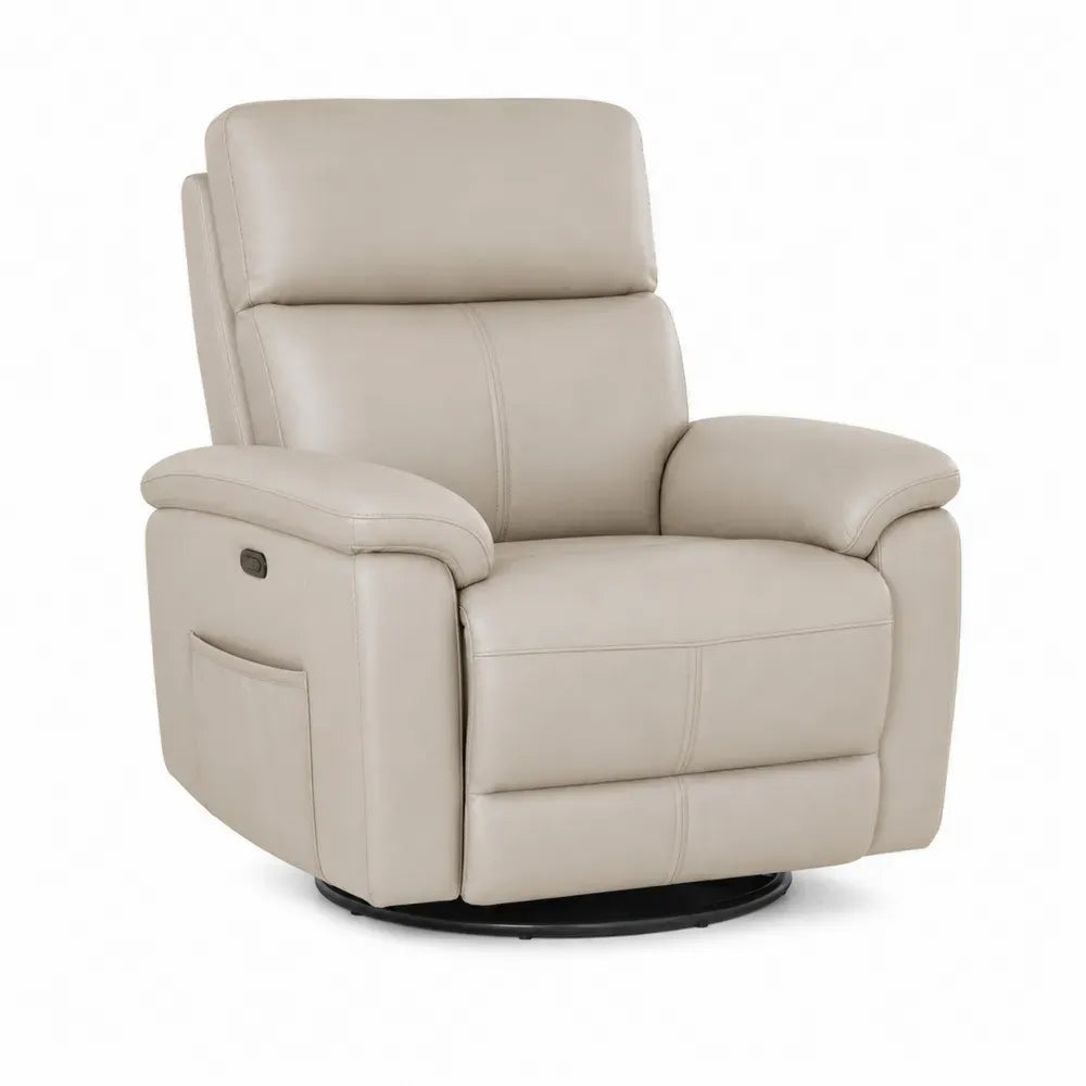 Sillón reclinable giratorio tapizado en piel sintética PU color beige con base metálica negra diseño moderno con elevación eléctrica sin dimensiones especificadas