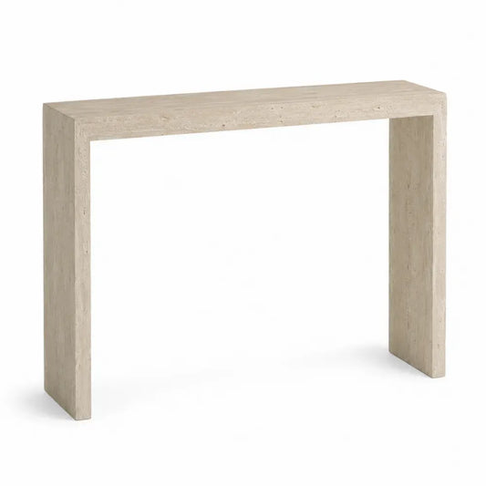 Mesa consola rectangular de piedra efecto travertino beige diseño minimalista 120 cm estilo moderno