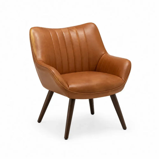 Silla de salón tapizada en piel sintética marrón con estructura de madera maciza diseño moderno sin dimensiones especificadas