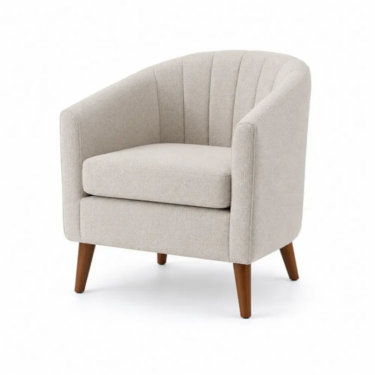 Silla de salón tapizada en tejido beige con patas de madera maciza estilo moderno nórdico sin dimensiones especificadas