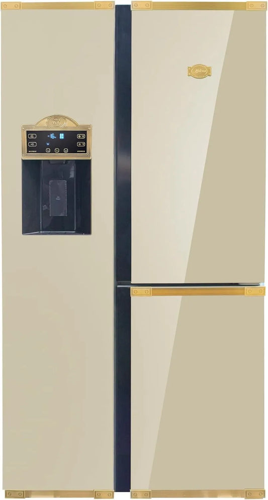 Kaiser, Køle-/fryseskabe, Side- by- Side Køleskab KS 90300 Elfad Bio • Art Deco Køleskabe - Fryser 538L •, Guld, 538L, 183 × 91, 1 × 69, 3 cm