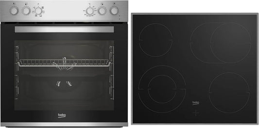 Beko BBUE12020X, Komfursæt, build- in komfur sæt, multifunktionsofficer med 6 varmetyper og glas keramisk, Sort / sølv, 6 v, 72 l, 210 mm