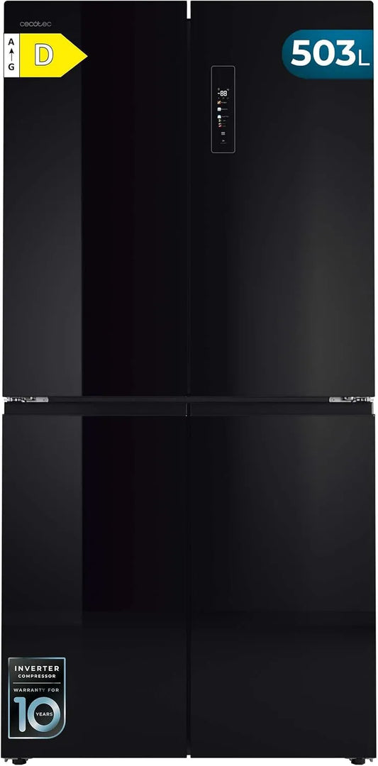 Cecotec, Køle-/fryseskabe, Side- by- Side Køleskab med fryseboks Bolero CoolMarket 4D 503 Sort Glas D. 503, Sort, 503 L, 177, 5 cm, 85 cm