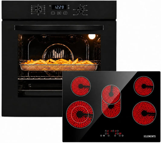 KB ELEMENTS, Komfursæt, Autonom komfur sæt 60 cm - build- i ovn med Air Fry & Steam Clean, glas keramik, Sort, 60 cm, 77 cm, 3000 W, 73 L