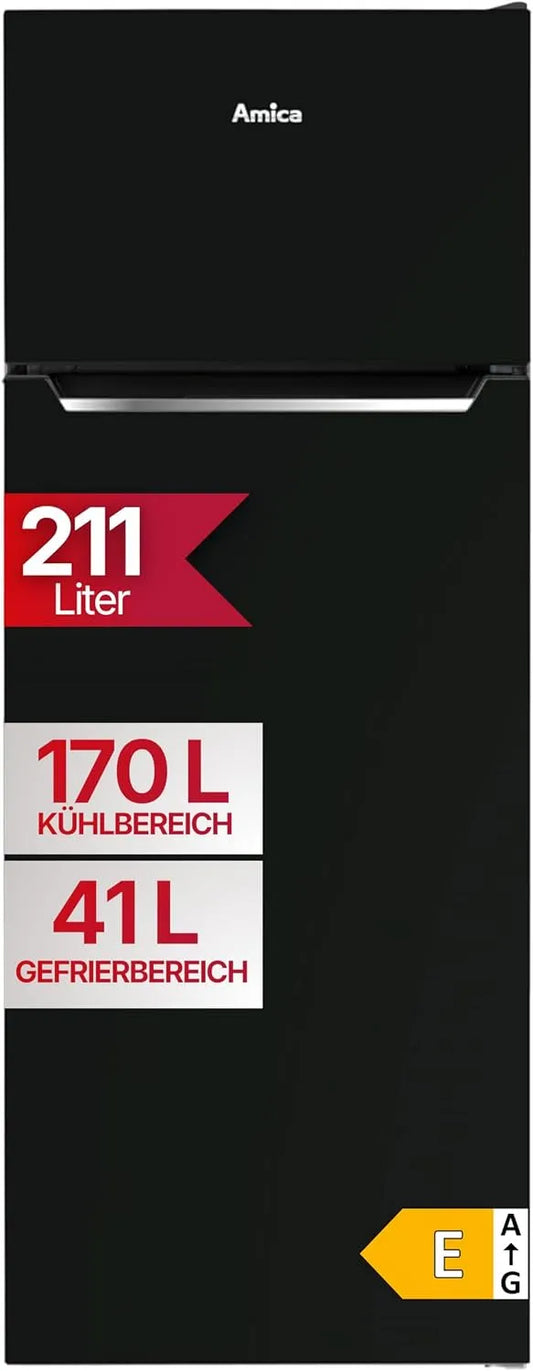 Amica, Køle-/fryseskabe, fryser 211 l FrostControl LED belysning 144 x 54 x 55 cm - Cooler Fryser Sort, 211 l, 144 x 54 x 55 cm, 170 l