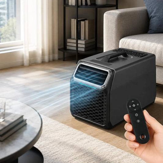 agreilduite, Mobile klimaanlæg, Bærbar delt aircondition med fjernbetjening til indendørs og udendørs brug, Hvid, 24V, 48V, 3500W, 5000 BTU