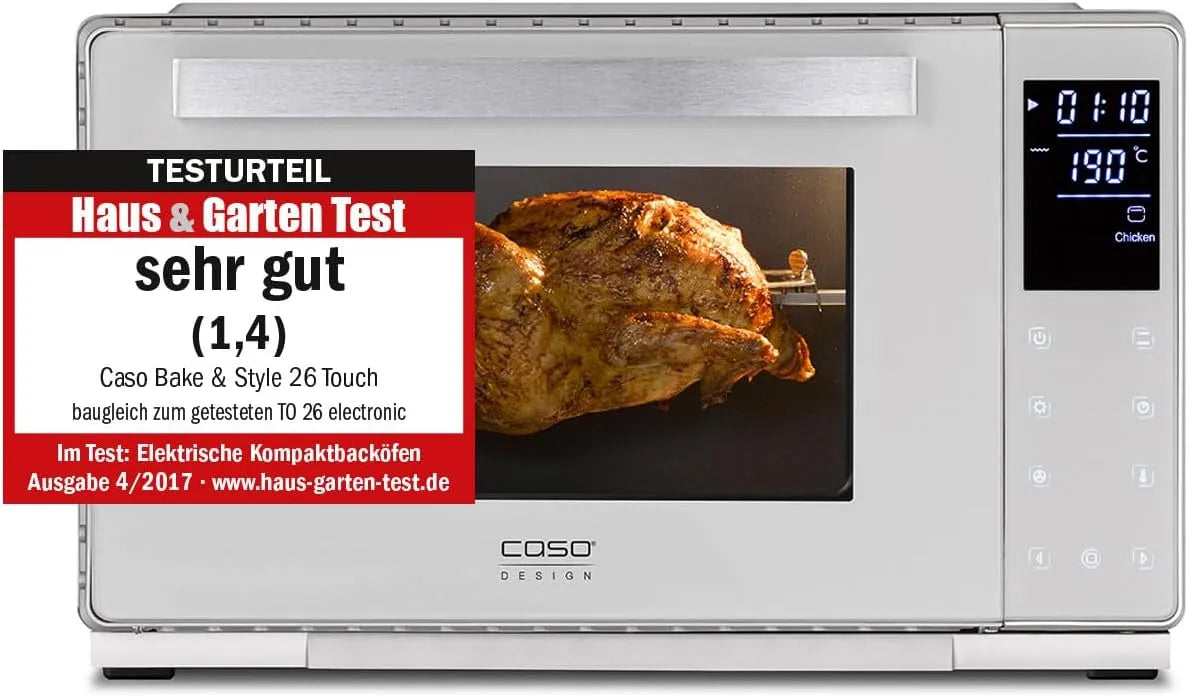 Caso, Miniovne, Bage & Style 26 Touch - ovn, temperatur 30- 230 ° C, timer, Sort / sølv, 4 l, 30 cm