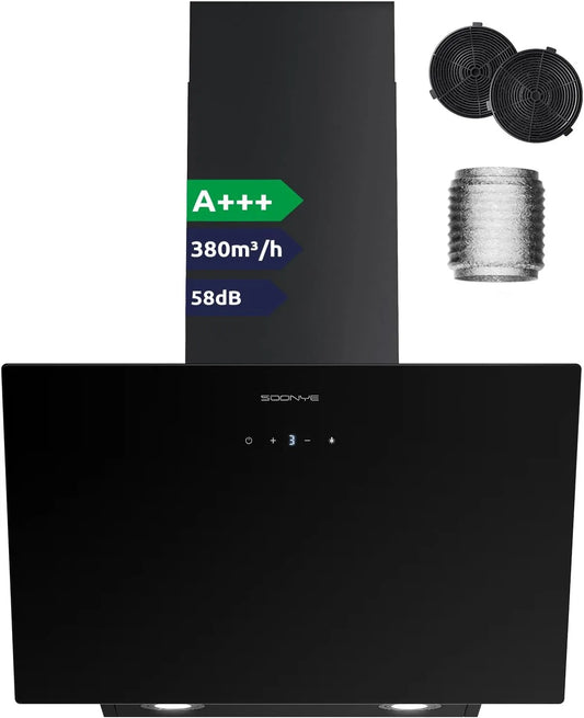 Soonye, Væghængte emhætter, A + + + Fumeudsugningshætte 60cm cirkulerende luft Hovedfri Slopemhætte 380 m3 /, Sort, 60cm, 60 dB, 3L, 240V