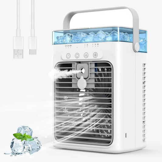 Tiptop Home, Mobile klimaanlæg, Mobile aircondition, bærbar luftkøler med 1L vandtank, 3 hastigheder og spray, Hvid, 1L, 2.000 rpm, 3 v