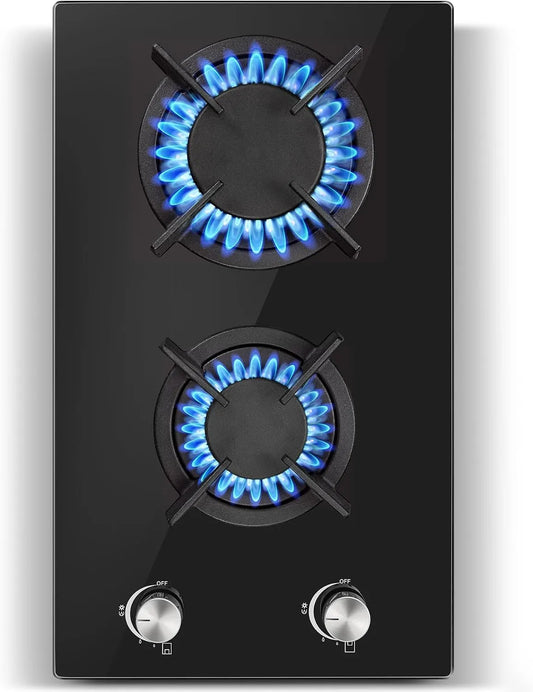 SNDOAS, Kogeplader, Piano Cottura 2 Fuochi Gas 30cm, 4200W Piano Cottura a Incasso, Sort, 30cm, 4200W, 2400 W, 1800 W