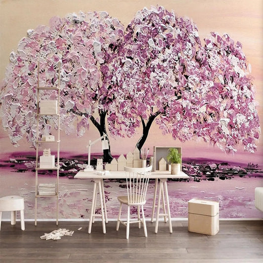 KOMEDO, Tapet, Brugerdefineret foto tapet 3D stereo pink oliemaleri Kirschbaum vægmaleri Moderne, Roser, 300x210cm, 118 x 83