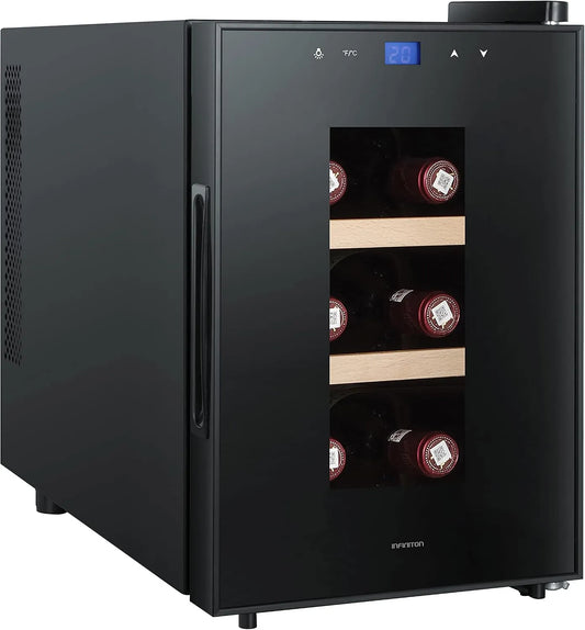 INFINITON ELECTRONICS WCL-6B, Vinskabe, VINOTECA INFINITON WCL- 6B (G, kapacitet op til 6 flasker, træhylder, Sort, 20 l, 8 x 24, 6 x 50, 3 cm