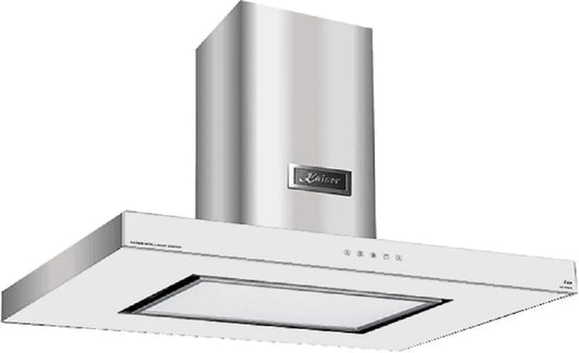 Kaiser 1250m3, Frithængende emhætter, Inselhaube AI 9434 W Eco, designer Luksus rækkevidde hætte 90 cm, Hvid glas, Hvid / sølv, 9434 W, 90 cm