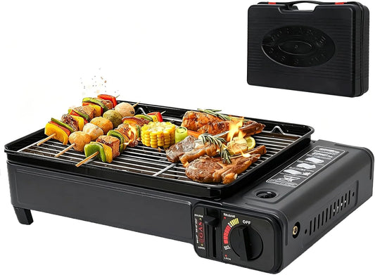 Generisch 2-in-1, Campinggriller, Bærbar dobbeltbrændstofgrill, bordgrill med ensartet varmefordeling, riste &, Grå, 226, 8 g, 464, 9 g