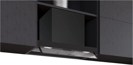 Siemens iQ300 LJ65BCC60, Væghængte emhætter, Integreret designhætte 60 cm klart glas Matter sort, Gennemsigtig, 60 cm