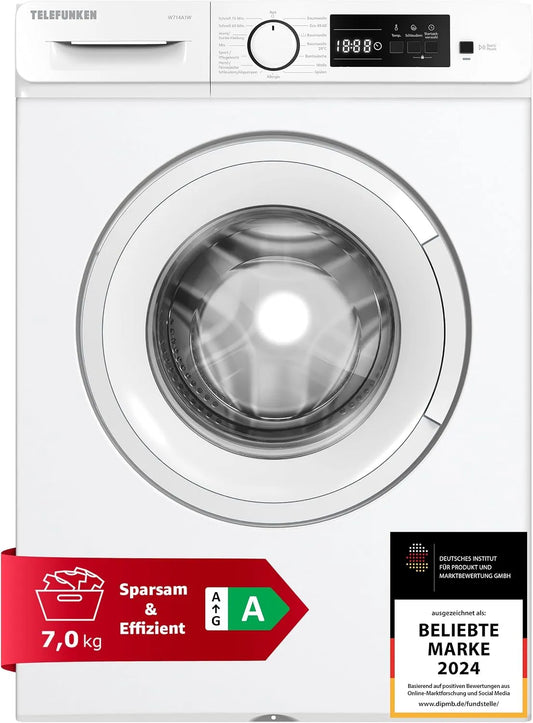 TELEFUNKEN W714A1W, Vaskemaskiner, 7kg vaskemaskine 7 kg forlæsser 1400 omdrejninger pr. minut EEK A, Hvid, 7kg, 1W, 1400 rpm, 45 kW