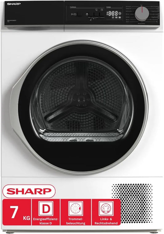 SHARP KD-NHA7S6GW1D-DE NHA7S6GW1D, Varmepumpetørretumblere, KD- - DE Varmepumpe tørretumbler (7 kg, EEK D), (15 tørreprogrammer, 20 minutter, Hvid