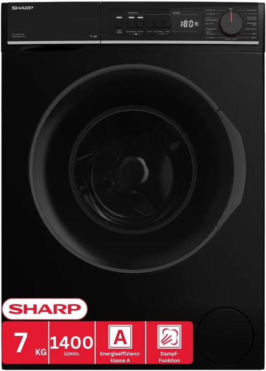 SHARP ES-PRO714BA-DE PRO714BA, Vaskemaskiner, ES- - DE vaskemaskine (7 kg, EEK A, 1400 rpm), (WiFi, invertermotor, damp, Sort, 7 kg