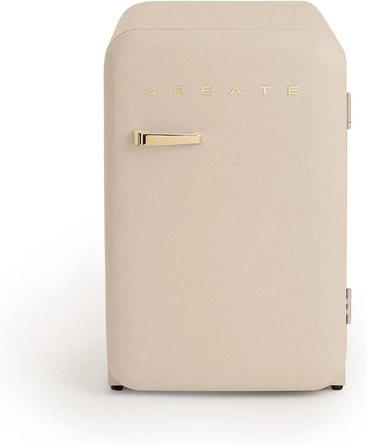 CREATE, Køle-/fryseskabe, / RETRO FRIDGE 83, 5 GOLD / Køleskab i sand, håndtag guld / 98W, lavt forbrug, 2, Guld, 83, 5 G, 98W, 56x54x84cm, 92 l