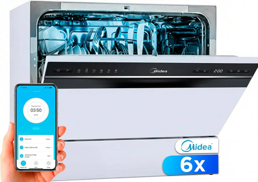 Midea, Bordopvaskemaskiner, Idea Lille opvaskemaskine, hvid, 55 cm, for 6 personer, kompakt og bærbar, uden, 49 dB, 6 V, 400W