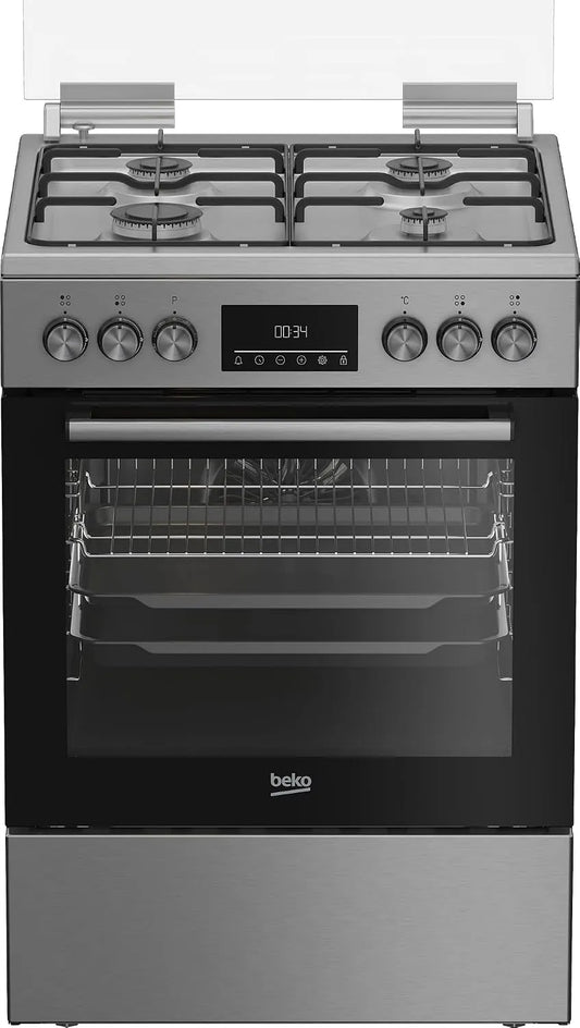 Beko FBM62320XDSL, Bageriovne, stegeovne og emhætter, Aftagelig komfur, multifunktionel ovn med gaspumper, 72 l kogeplader volumen, 4, Sølv, 72 l