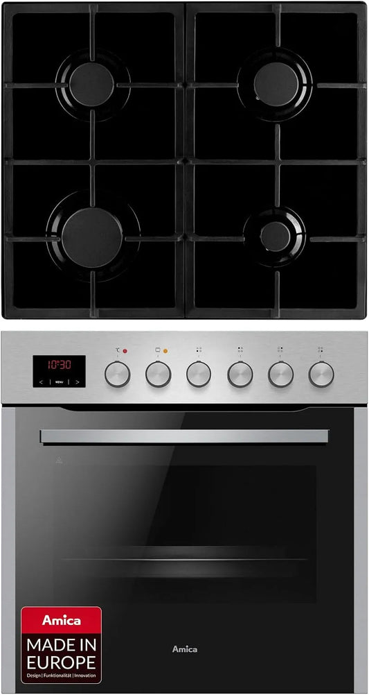 Amica, Komfursæt, sæt 60 cm 65 L gaspust rustfrit stål EHEG 934 112 E, Sølv, 60 cm, 65 L, 7, 4 kW