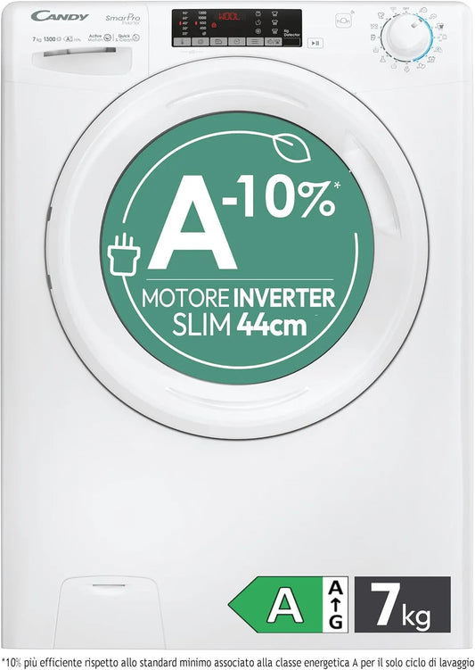 CANDY A-10, Vaskemaskiner, Smart Pro Inverter Vaskemaskine Slim 7 kg, fritstående, front loader, klasse %, Hvid, 7 kg, 76 dB, 85 x 60 x 45 cm