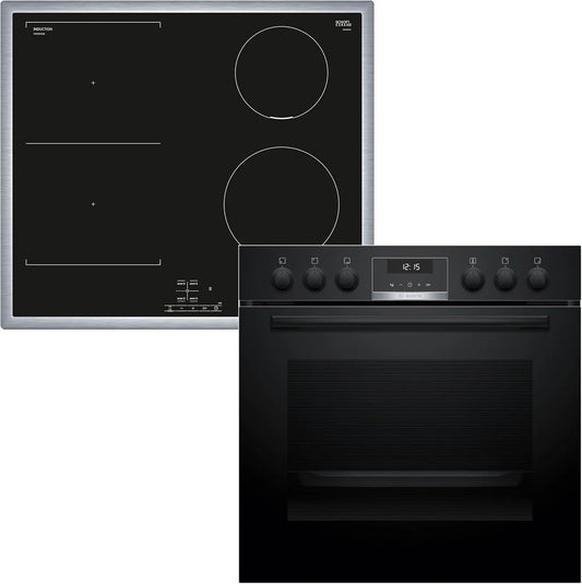 Bosch HND616LS63 HEG517BB4, Komfursæt, build- in komfur sæt, bestående af komfur, 60 x 60 cm, 3D varm luft, hydrolyse, Sort, 616L
