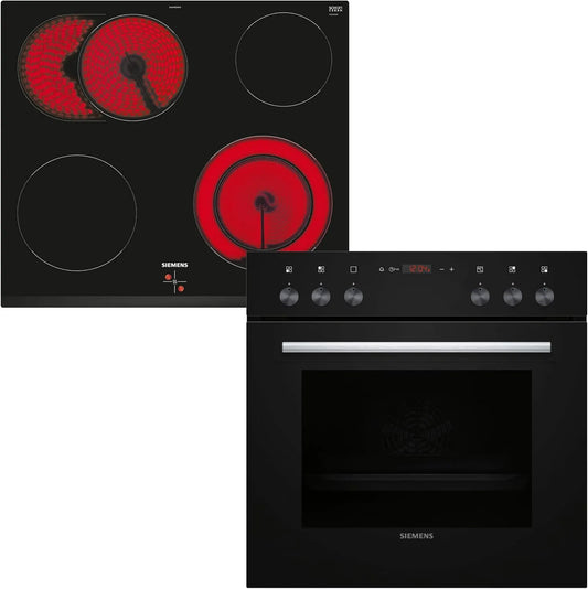 Siemens EQ110KA1B iQ100, Komfursæt, stove- glas- cerami- kogetop kombination (stove- kontrolleret), 59, 4 cm bred, Sort, 4 cm, 631G