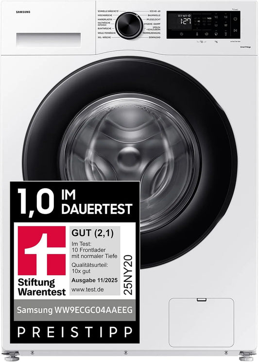 Samsung WW9ECGC04AAEEG WW9ECGC04AEEG, Vaskemaskiner, vaskemaskine, 9 kg, 1.400 rpm, EEK: A, mikroplastic program, ecoboble, 14, Hvid / sort