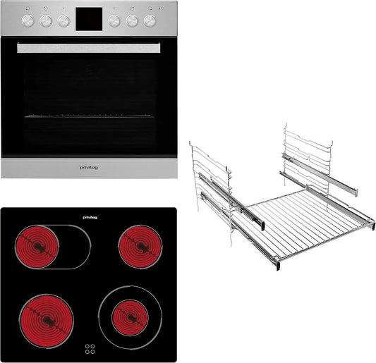 Privileg PV520, Komfursæt, SET IN komfur / Multifunktion cirkulationskomfur med 5 funktioner / Hydrolyse, Sort, 60cm, 65 L, 5V