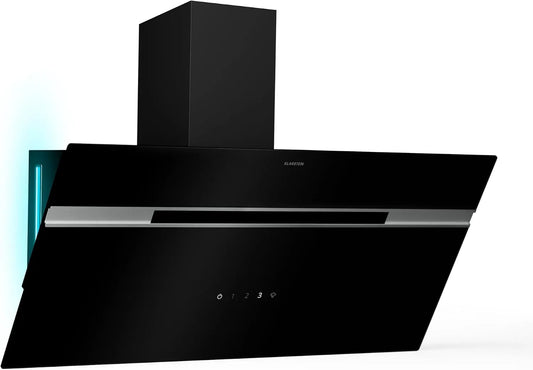 Klarstein, Væghængte emhætter, Alina 90 range hood - 615 m3 / h, touch panel, LED baggrundsbelysning, Sort, 63 dB, 90 cm